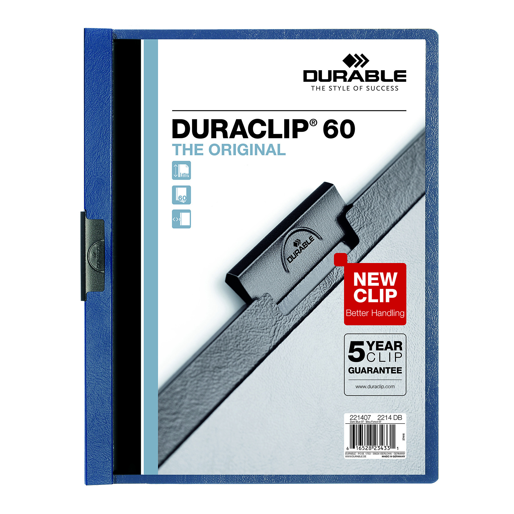 Durable, DURACLIP Report Cov 60 Sheet Cap Dark Blue 25 box, Color Finish Blue, Model# 221407